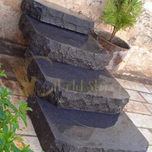 Black Basalt Paver Steps. Black basalt stone patio steps crafted by hands and supplied to the United States and Arizona market. These paver patio steps are suitable for outdoor spaces. They are extremely durable stone steps. Unlike sandstone, limestone, and granite. These paver steps have low water absorption rate. They are ideal for hard landscaping projects.