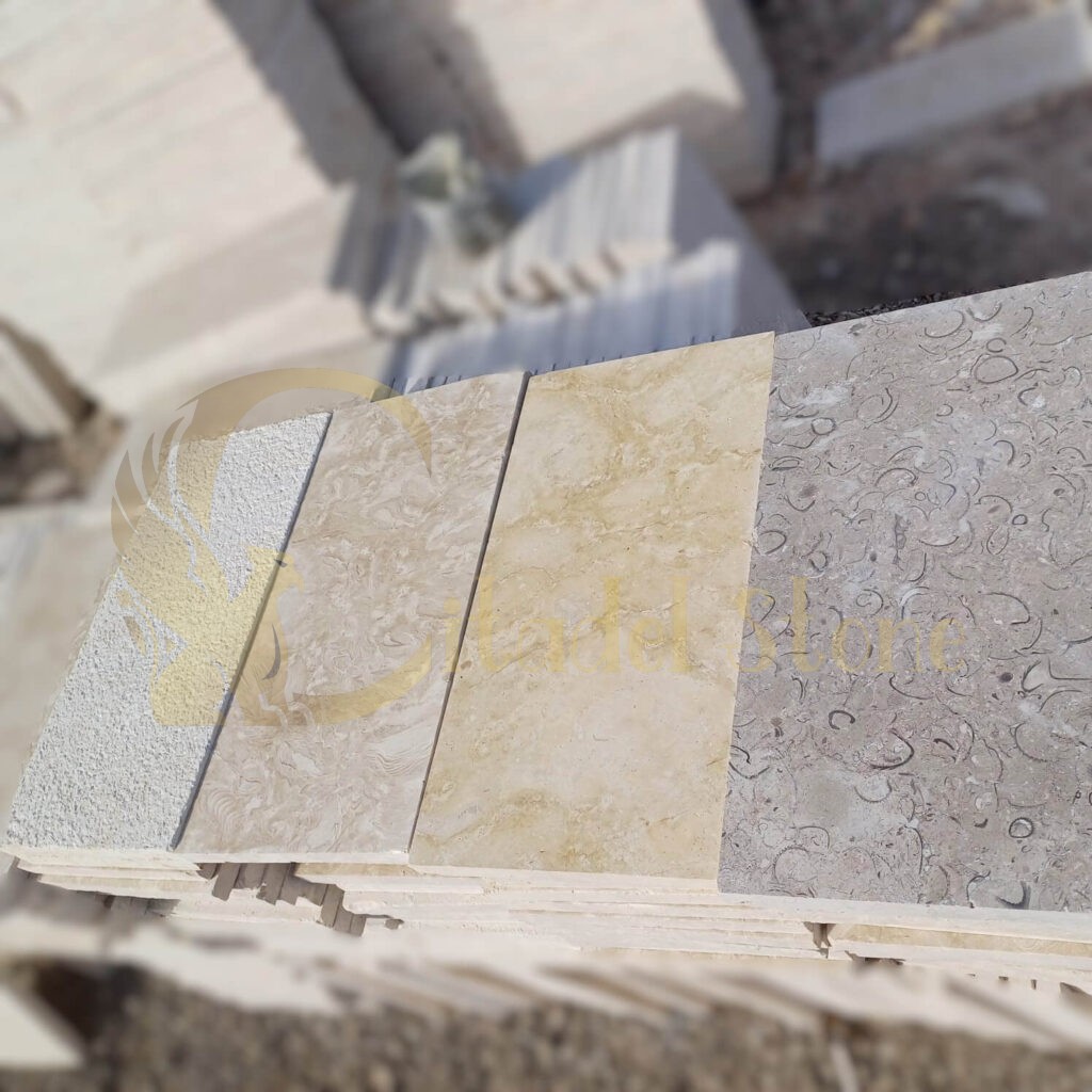 Limestone tiles with fossils