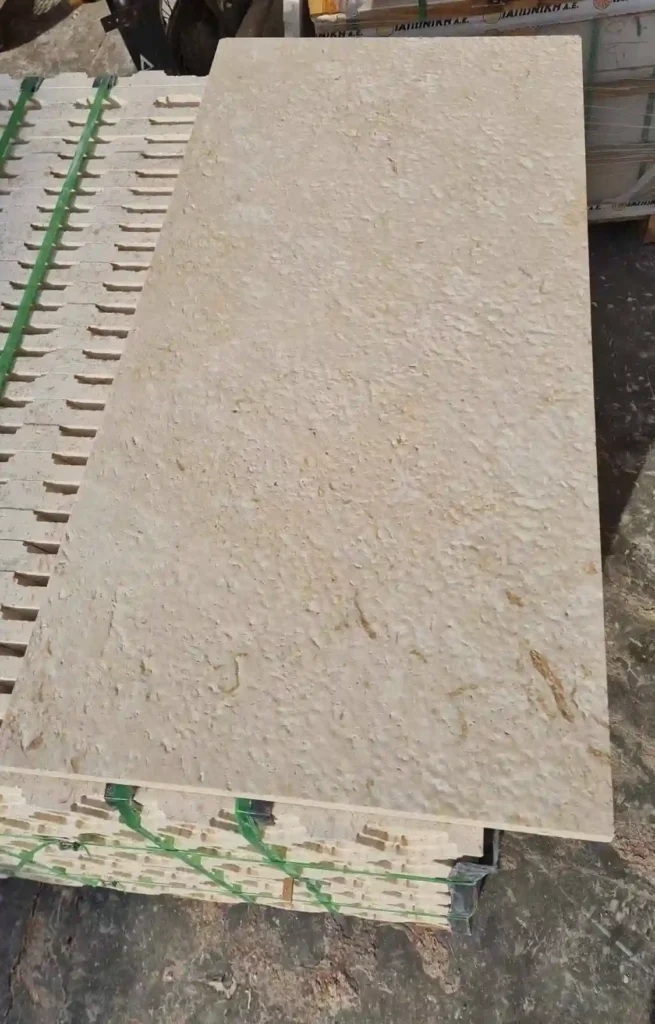 24x24 inch large format white outdoor limestone tiles showing clean edges and uniform sizing