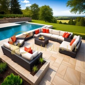 Landscaping stone supplier. Stone yard offering limestone, basalt, sandstone, slate, granite, and black pavers.