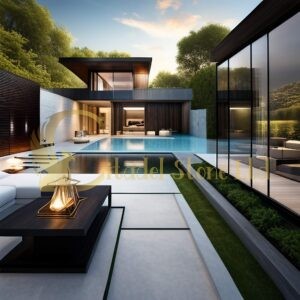 Custom-cut basalt flooring tiles with a sleek, modern design.