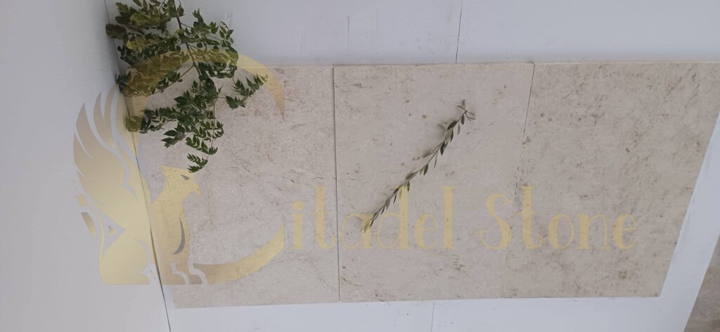 White limestone polished and filled tiles