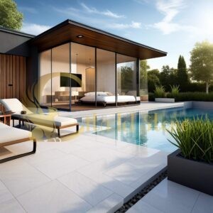 Limestone pool coping demonstrating elegance and resilience.