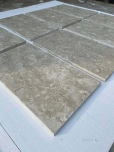 Oyster Grey limestone pool deck in a residential backyard.