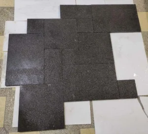 Basalt pavers in basketweave pattern on a patio