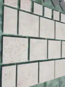 White limestone tiles at an entryway