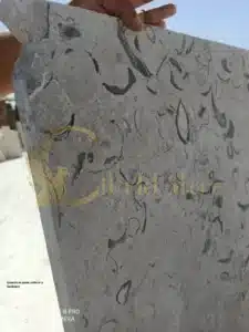 Limestone paver patio in a backyard