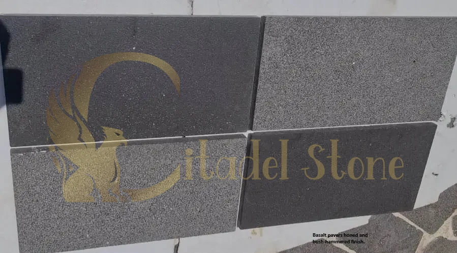 Basalt pavers honed and bush-hammered finish.