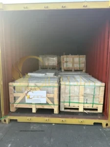 A pallet of basalt products being prepared for secure shipping