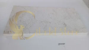 A pristine, well-maintained limestone floor in a living room