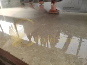 A water drop test performed on a limestone floor