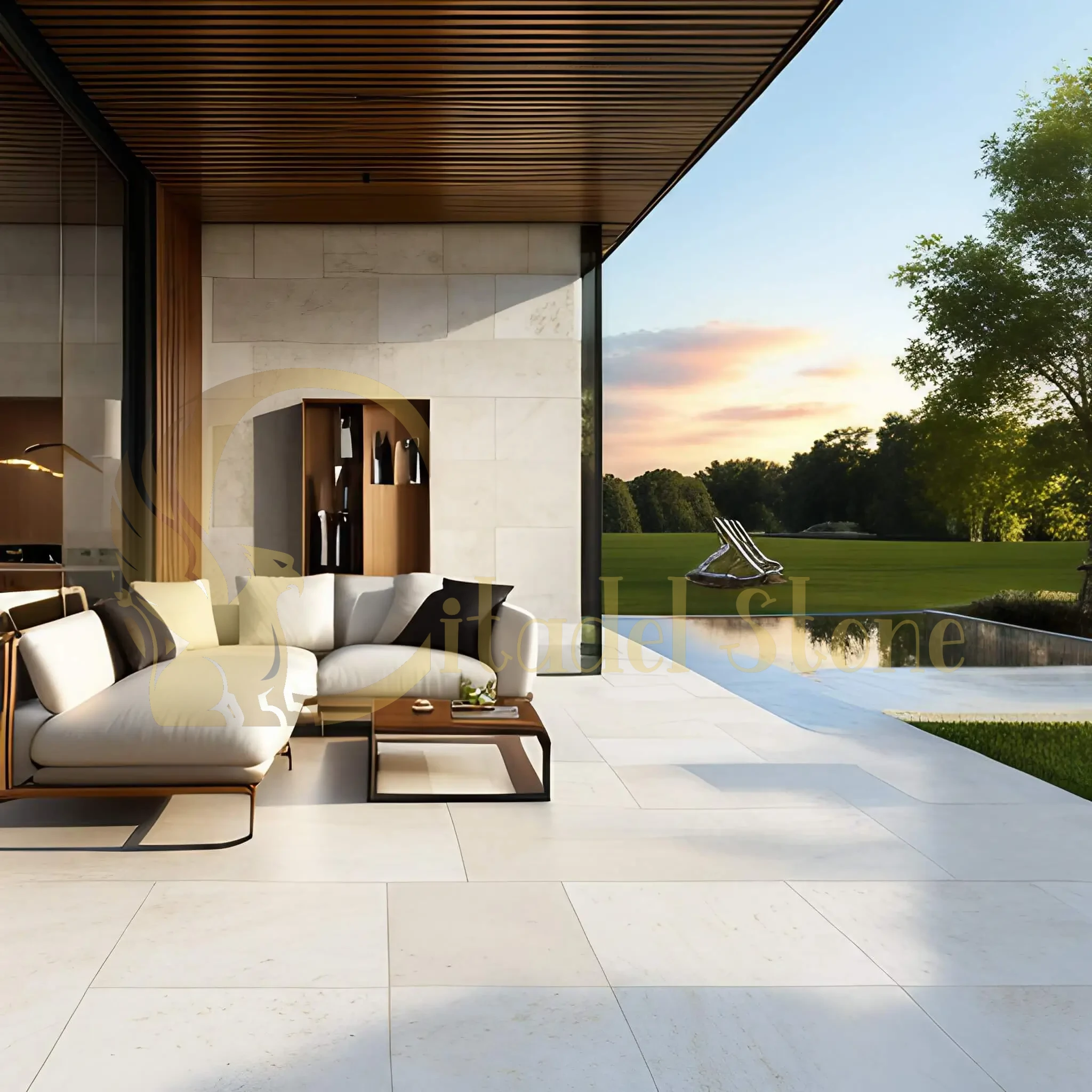 Using White Limestone Tiles for Interior-Exterior Flow Unifying Your Home's Design