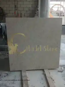 A white limestone paver showing a dark stain due to lack of sealant