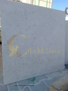 Close-up of a large-format paver with a textured finish