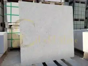 A perfectly cut White Pearl limestone slab at the source quarry