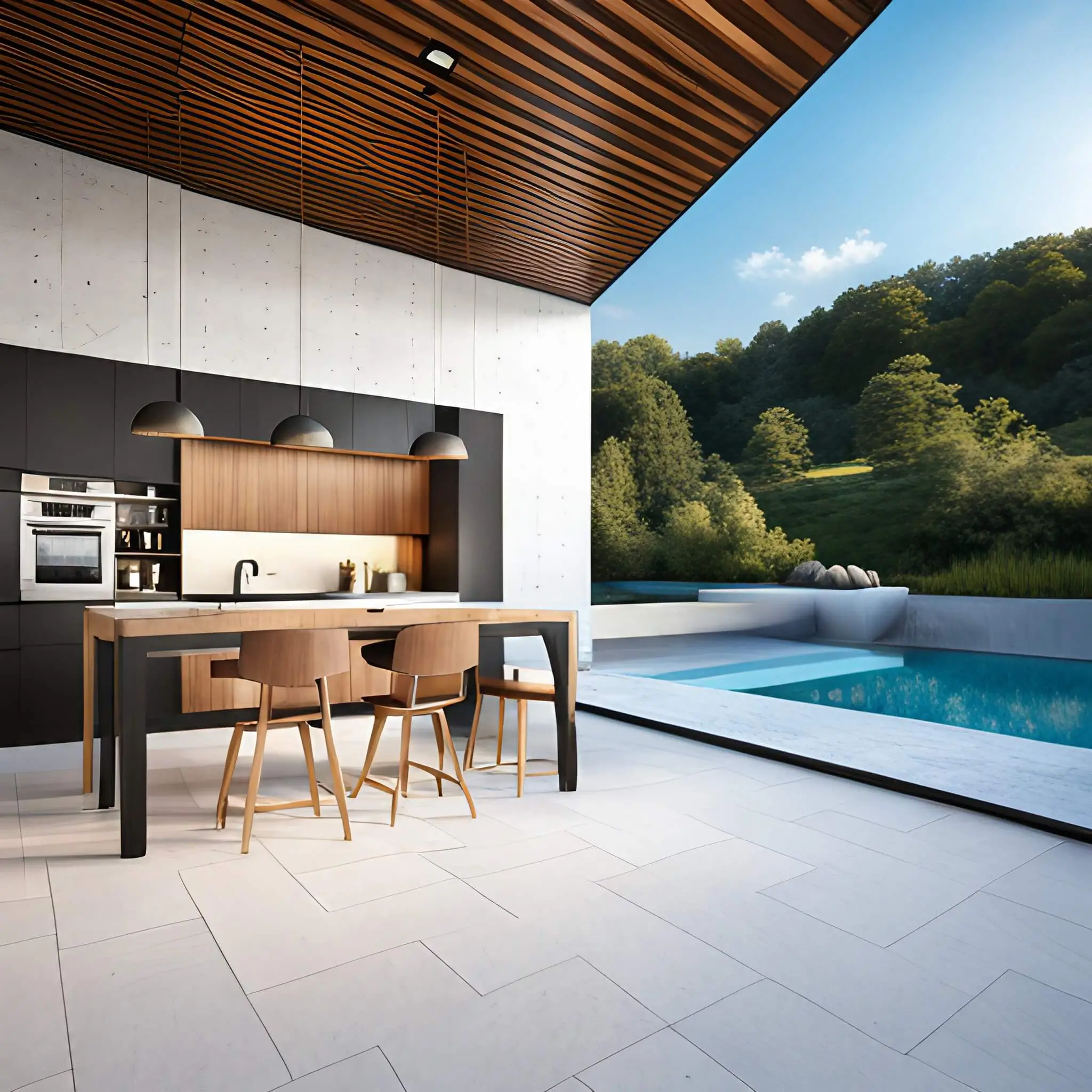 Black Limestone Slab Outdoor Dining Areas for Carefree Entertaining