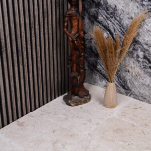 Polished cream limestone floor tiles warm ivory with amber inclusions