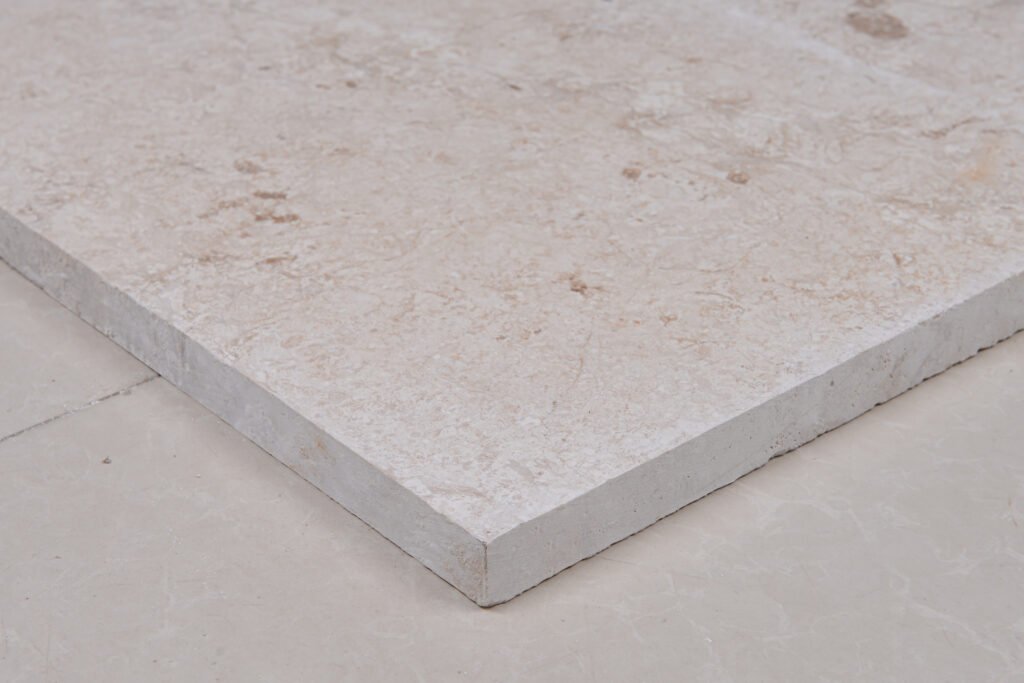 Royal cream limestone paver edge detail 3cm thickness sawn edge polished