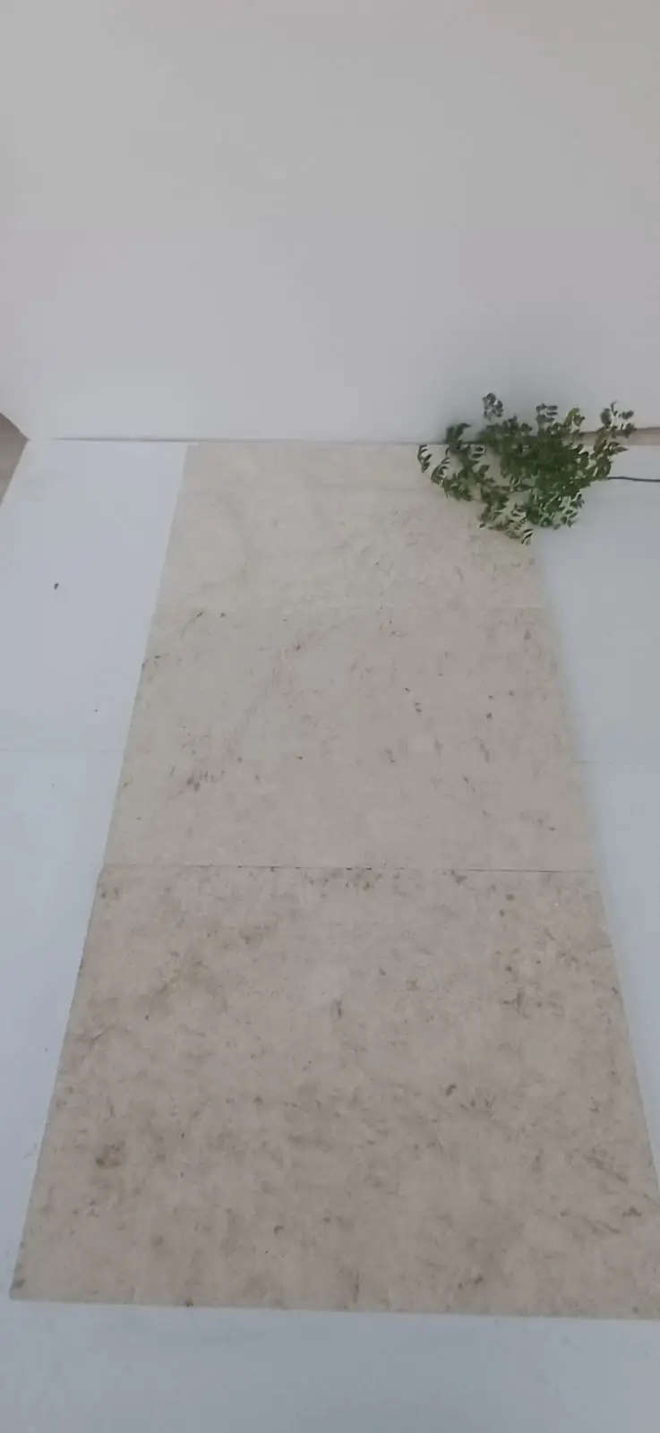 Light beige marble slab with subtle veining and a textured finish, ideal for countertops, a reference for interlocking pavers for patio.
