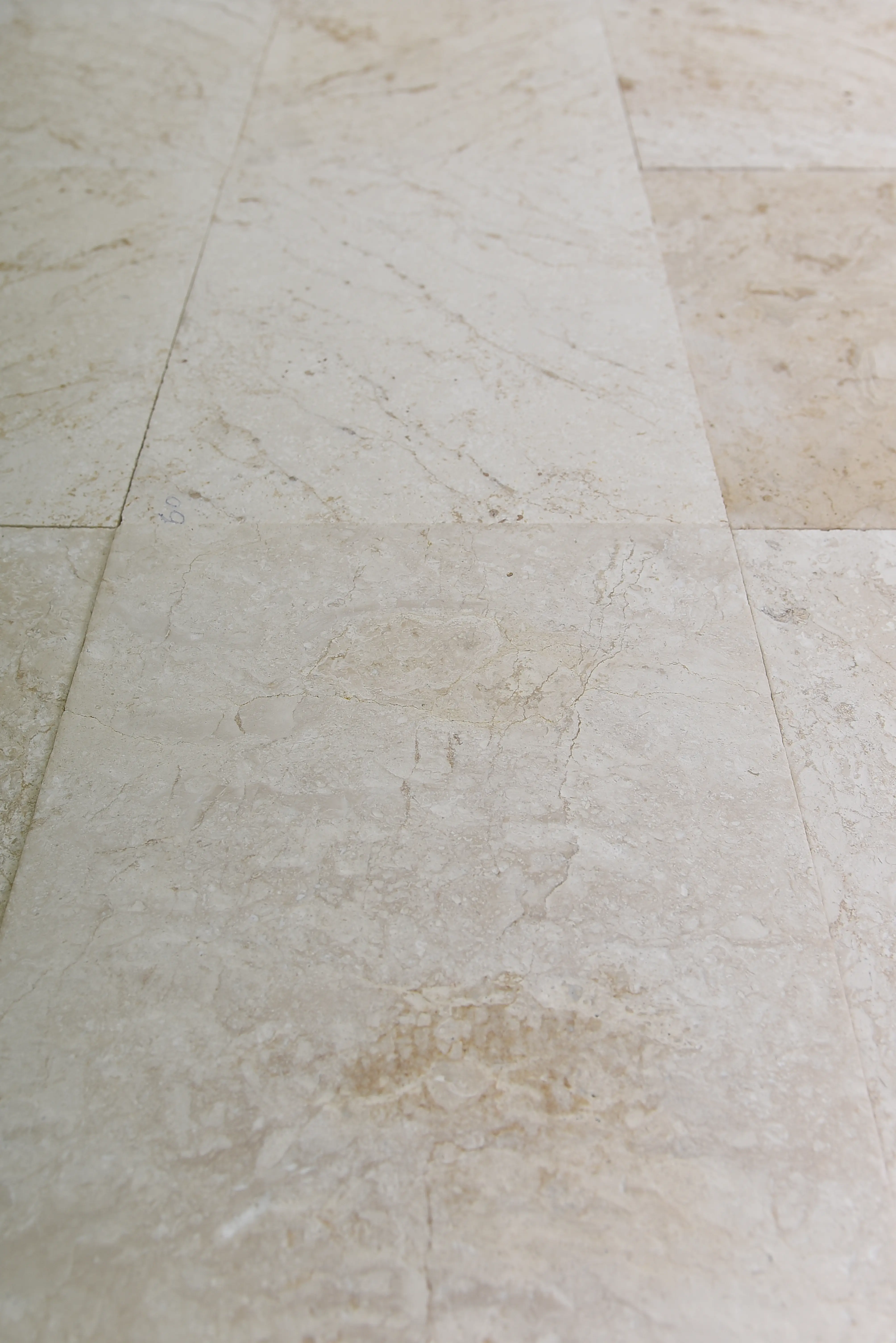 Close-up of beige limestone tiles showing natural veining and texture for flooring applications, relevant to retaining wall with garden stones.