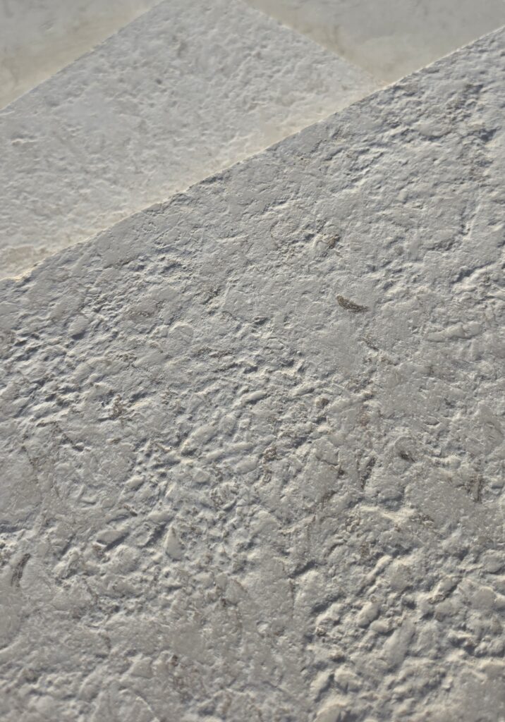 36 grit brushed finish next to sawn stone showing texture contrast