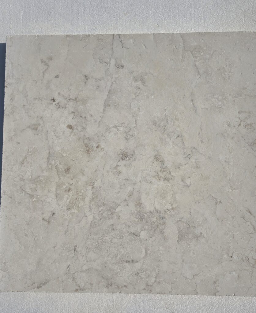 Natural fossil clouding on 120 grit honed limestone