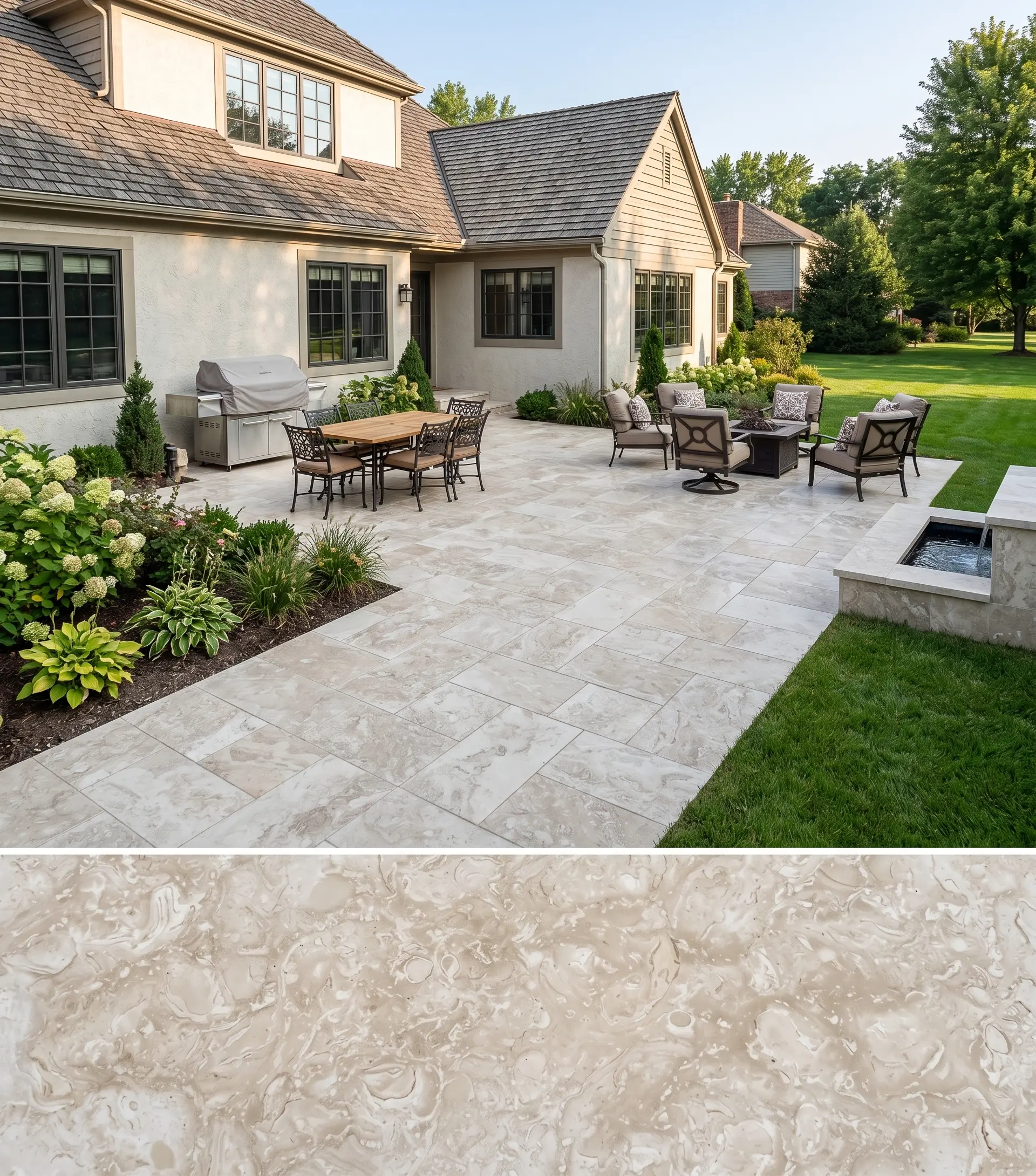 Light beige travertine pavers laid in a formal running bond pattern on an outdoor patio, relevant to 30mm travertine pavers.