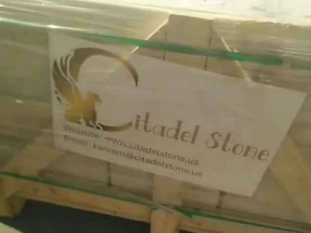Film-wrapped crate with a Citadel Stone label.